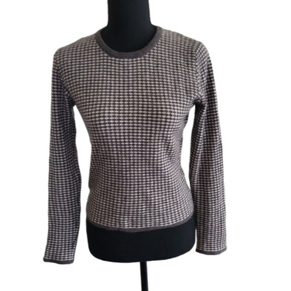 EUC 100% cashmere Autumn Cashmere women's crewneck sweater,S , brown & white